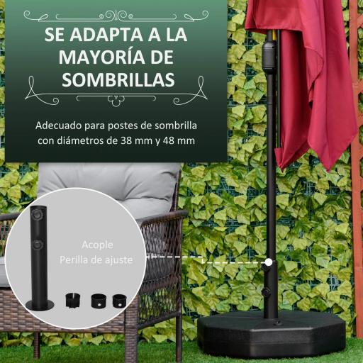 Base de Sombrilla Rellenable de Agua 28 kg o Arena 40 kg Soporte de Parasol Octagonal Apto para Postes de 38mm 48 mm para Jardín Terraza Ø60x36 cm Negro [3]