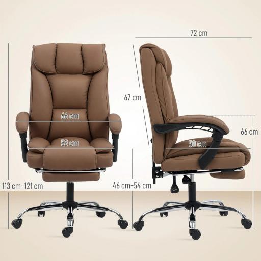 Silla de Escritorio con Reposapiés Respaldo Reclinable Acolchado Grueso Tapizada en Cuero Sintético Marrón [1]