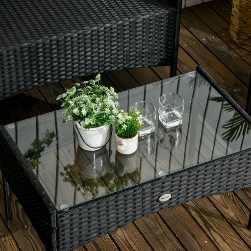 Conjunto de Jardín de Ratán Sintético con 2 Sillones 1 Sofá de 2 Plazas 1 Mesa de Centro y Cojines Negro y Crema [9]