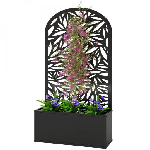Jardinera con Pantalla de Privacidad Curva de Hojas de Metal y Opción de Montaje en Pared 61x23x113 cm Negro [9]