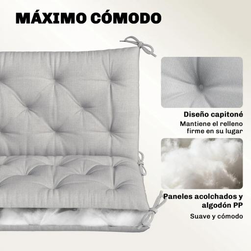 Cojín para Banco de Jardín con Respaldo Relleno Grueso y Cintas de Sujeción para Interior y Exterior 150x98x8 cm Gris [3]