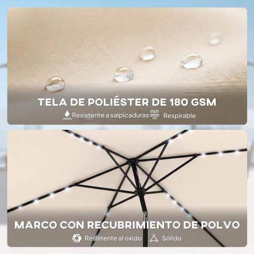 Sombrilla de Jardín con 24 Luces LED Solares Dosel Inclinable Poste Metálico 2,9x2,5 m Crema [3]