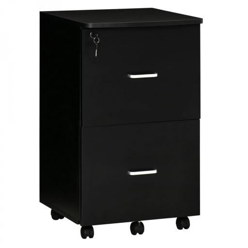 Cajonera de Oficina Mueble Auxiliar con 2 Cajones Cierre con Llave para Estudio Despacho 43x45x72 cm Negro [8]