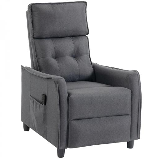 Sillón de Masaje Reclinable con Reposapiés 2 Zonas de Masaje Asiento de Muelles Bolsillos Tapizado en Lino Gris [10]