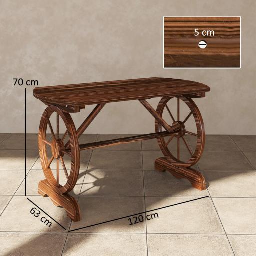 Mesa de Jardín de Madera de Abeto con Patas en Forma de Rueda Orificio para Sombrilla 120x63x70 cm Acabado Carbonizado [1]