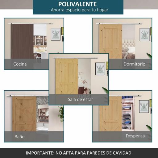 Herraje para Puerta Corredera 186 cm Kit de Accesorios para Puerta Corrediza de Madera con Riel de Metal [7]