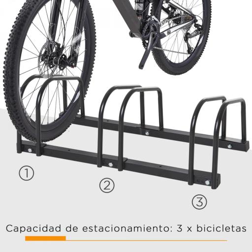 Aparcamiento para 3 Bicicletas Soporte de Acero para Aparcar Bicicletas en el Suelo o Pared 76x33x27 cm Negro [5]