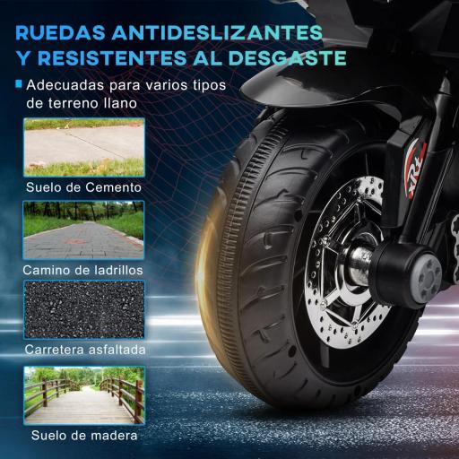 Moto Eléctrica Infantil con 3 Ruedas con Batería 6V Recargable Funciones de Música Bocina Faros 86x42x52 cm Negro y Azul [5]