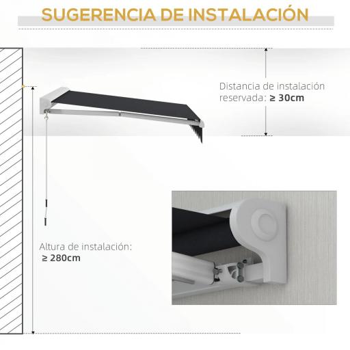 Toldo Eléctrico Retráctil y Manual 250x200 cm Toldo Portátil con Mando a Distancia Manivela Marco de Aluminio Gris [5]
