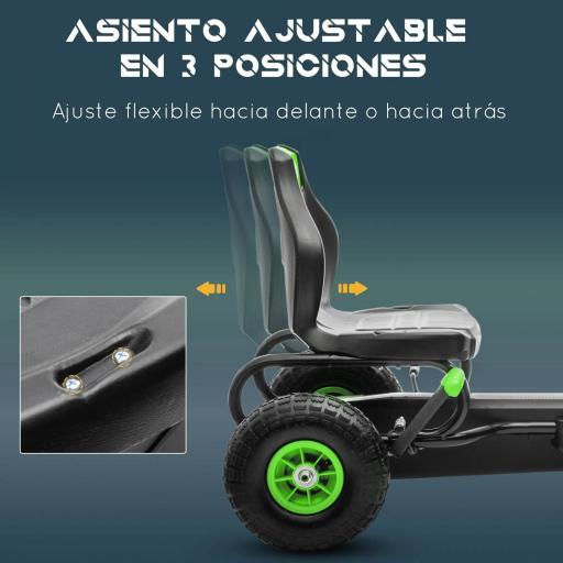 Coche de Pedales para Niños de 5-12 Años con Asiento Ajustable Neumáticos Inflables Amortiguador Carga 50kg Negro Verde [3]