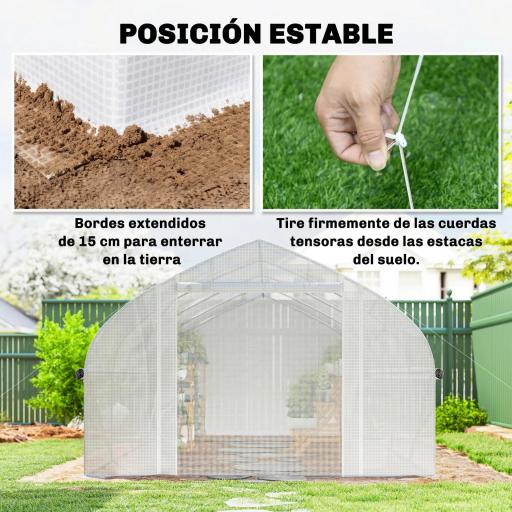 Invernadero de Túnel 6x3x2 m con Anti-UV y Puerta Enrollable con Cremallera Paredes Laterales con Malla Blanco [3]