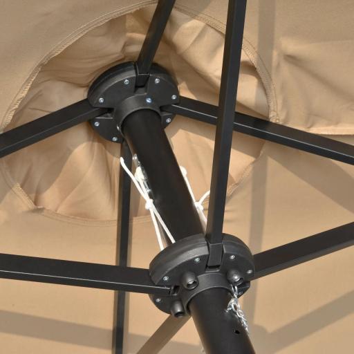 Sombrilla Doble 450x265x240 cm con 48 Luces LED Manivela Protección Solar para Terraza Balcón Piscina Caqui [6]