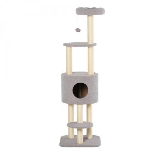 Árbol Rascador para Gatos Altura 148 cm Árbol para Gatos con Postes de Sisal Plataformas Casa y Bola Colgante Gris [6]