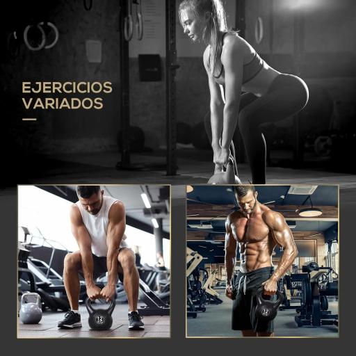 Pesa Rusa de 12 kg Kettlebell Relleno de Arena con Mango Ancho Antideslizante para Entrenamiento 27x21x31 cm Negro [3]