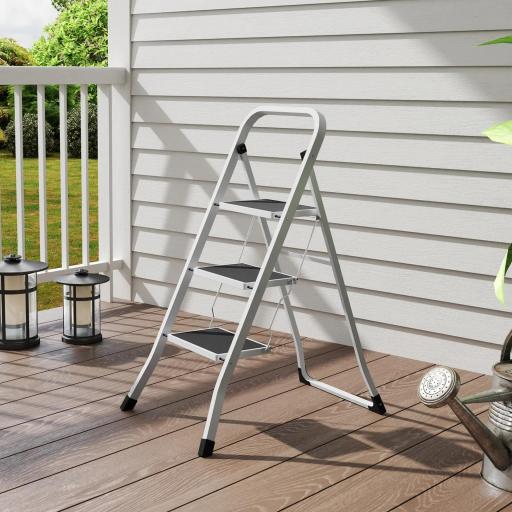 Escalera Plegable de 3 Peldaños 71x46,5x105,3 cm con Superficie Antideslizante Asa de Transporte y Carga Máxima 150 kg [6]