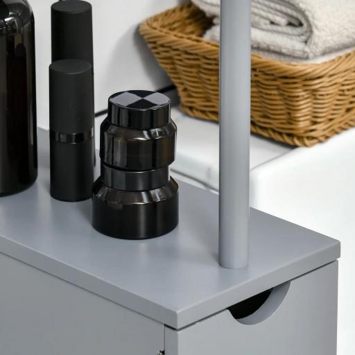 Columna de Baño Moderno Mueble Auxiliar de Baño con 2 Estantes 2 Cajones y 1 Puerta Antivuelco 15x33x136,8 cm Gris [5]