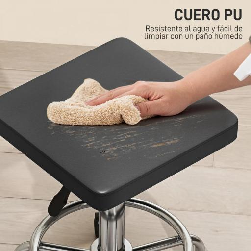 Taburete Giratorio Ajustable Con Asiento Acolchado Reposapiés y Ruedas para Salones y Talleres 34x34x50-66 cm Negro [4]