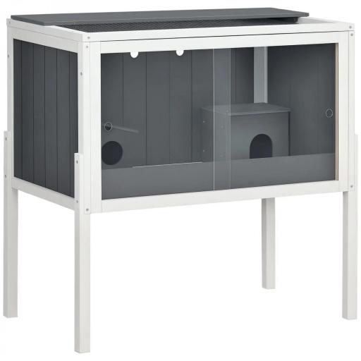 Jaula para Hámster de Madera con 2 Puertas de Acrílico 2 Casitas para Animales Pequeños 82x45x81 cm Gris Oscuro [9]
