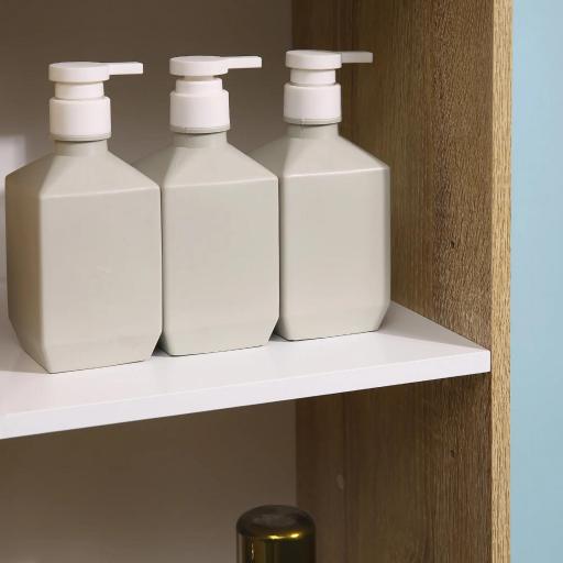 Armario Alto de Baño Mueble Columna de Baño con 1 Puerta Cajón y 3 Estantes Balda Ajustable para Cocina Salón 32,6x30x171,2 cm Madera Natural y Blanco [7]