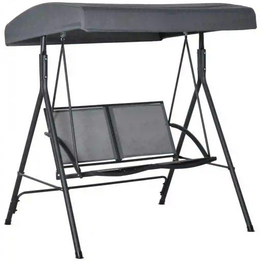 Columpio de Jardín Exterior de 2 Plazas Techo Ajustable y Marco de Acero Asientos Textilene 140x118x162 cm Gris Oscuro [9]