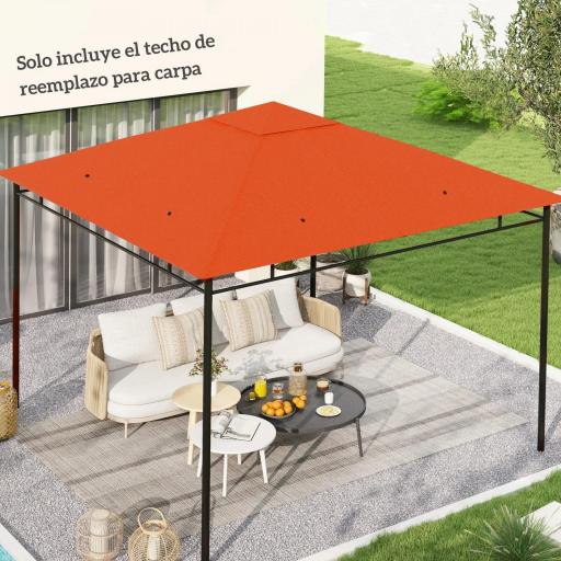 Techo de Repuesto para Cenador, 3x3 m, Cubierta de Repuesto con 8 Orificios de Drenaje, Ventilación y Protección UV, SOLO Toldo de Recambio para Pabellón Gazebo, Naranja [4]