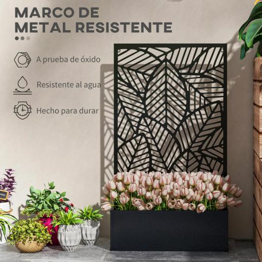 Jardinera con Biombo de Metal Huerto Urbano de Pared o de Pie para Cultivos Plantas o Decoración 61x23x113 cm Negro [5]