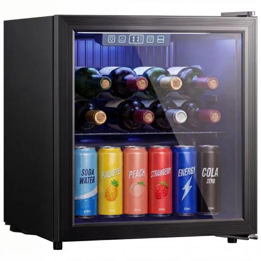 Frigorífico de Bebidas 50 L con Puerta de Vidrio Doble Iluminación LED Estante Ajustable para 48 Latas [9]
