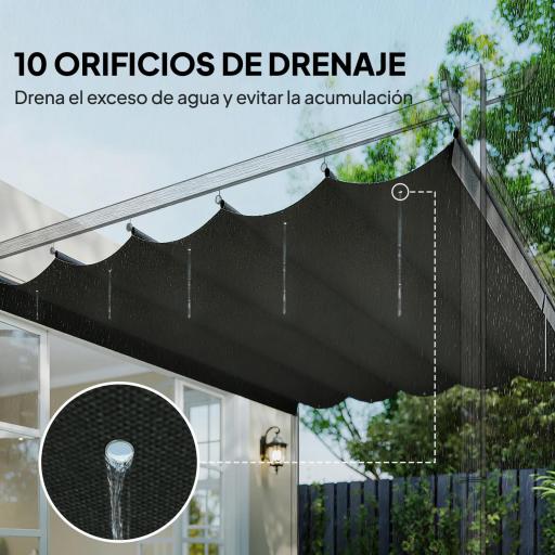 Cubierta para Techo Retráctil de 3,5x2,6 m para Pérgola 4x3 Tela de Repuesto con 10 Orificios de Drenaje Gris Oscuro [3]