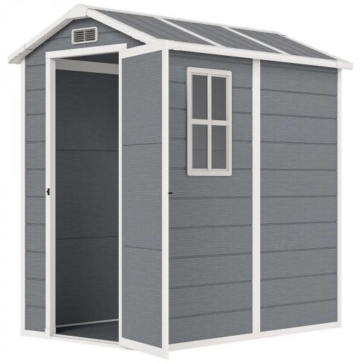 Cobertizo de Jardín Exterior 2,1 m² 131x186x198 cm Caseta de Jardín con Suelo Ventana y Puerta con Cerradura Gris [8]