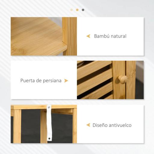 Armario Auxiliar de Baño de Bambú Estantería de Baño con 2 Estantes Abiertos y Puerta de Rejilla 32,9x29,9x120cm Natural [3]