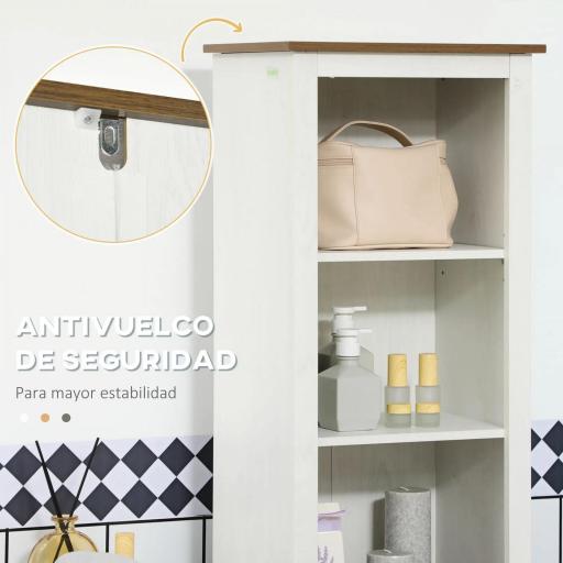 Armario Alto de Baño Mueble Columna de Baño con 3 Compartimientos Puerta y Estante Ajustable 39,5x30x160 cm Blanco [5]
