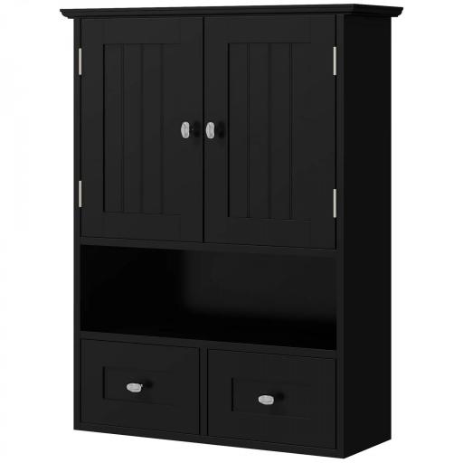 Armario de Baño de Pared Armario Colgante Mueble Suspendido de Baño con 2 Puertas y 2 Cajones 50,8x17,8x66 cm Negro [9]