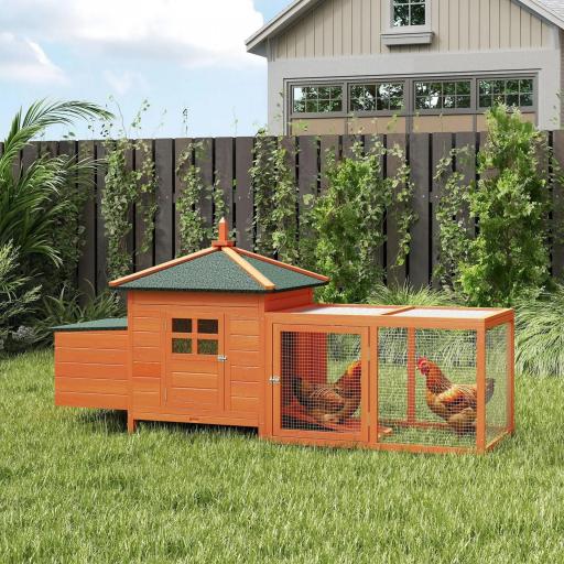 Gallinero de Madera Exterior Jaula para Gallinas con Nidos Corral Bandeja Extraíble Tapa Abatible 196x76x97 cm Naranja