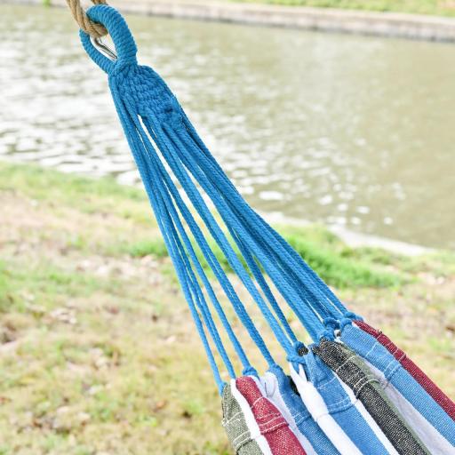 Hamaca Doble Portátil de Algodón 285x150 cm con Bolsa de Transporte para Exteriores Patio Jardín Playa Camping Carga 120 kg Multicolor [4]