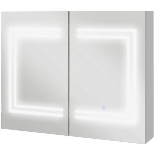 Mueble de Baño con Espejo Estantes Ajustables Interruptor Táctil y Color de Luz Ajustable 80x15x65 cm Blanco Brillante [9]