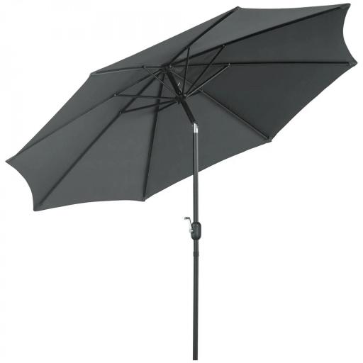Sombrilla de Jardín Ø295x250 cm con Manivela Parasol Exterior con Mecanismo de Inclinación y Poste Desmontable de Metal para Terraza Piscina Patio Gris Oscuro [8]
