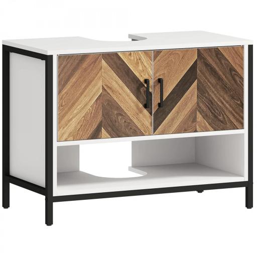 Mueble bajo Lavabo con 2 Puertas y Compartimento Abierto para Lavabo con o sin Pedestal 80x40x60 cm Crema y Nogal [3]