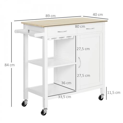 Carro de Cocina Carrito de Servir Multiusos Estantería Carrito Auxiliar con Ruedas para Baño Dormitorio con Estante Cajón Armario 89x40x84cm [1]