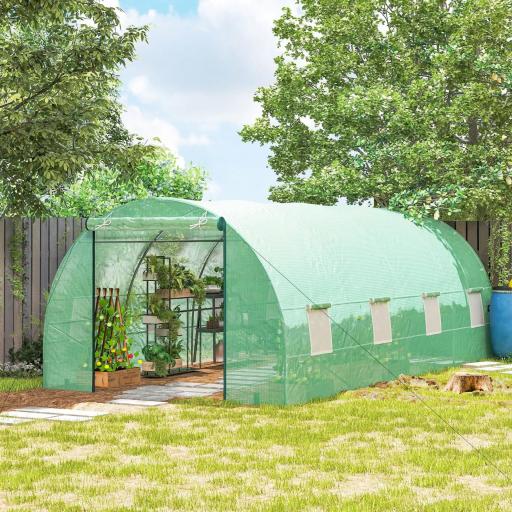 Invernadero de Túnel 600x300x200 cm Invernadero de Jardín con Puerta Enrollable 8 Ventanas Cubierta PE 140g/m² y Tubo de Acero para Cultivos Plantas Verduras Verde [7]