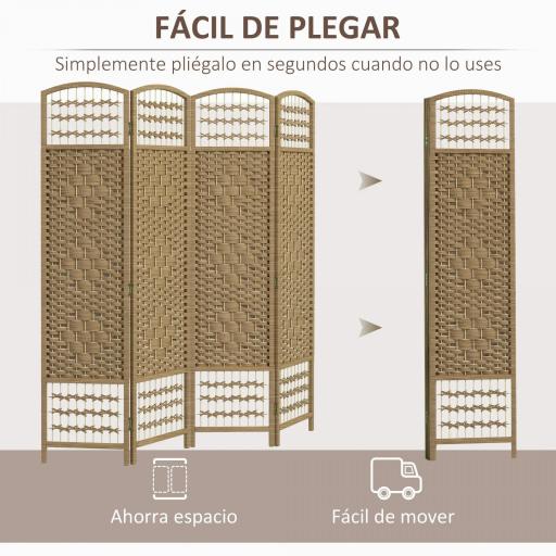 Biombo Separador de Ambientes de 4 Paneles Plegable de Cuerda de Papel 160x170cm Decoración para Dormitorio Natural [2]