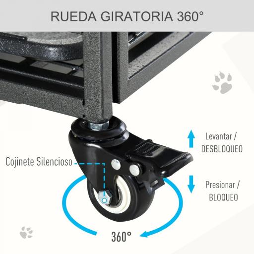 Jaula para Perros Plegable de Metal Jaula para Perros Grandes 109,5x71x78 cm con Ruedas y Frenos Bandeja Extraíble y Puerta con Pestillos para Golden Retriver Labrador Gris Oscuro [6]