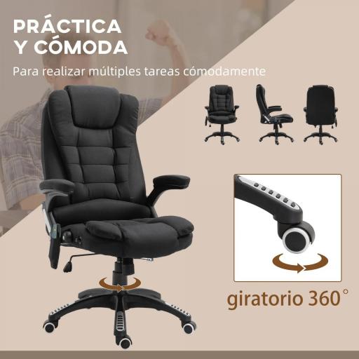 Silla de Masaje con 6 Puntos de Masaje con Función de Calefacción Altura Ajustable y Ruedas 68x72x110-120 cm Negro [2]