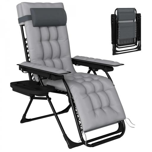 Silla de Gravedad Cero Tumbona Plegable y Reclinable Ajustable con Reposabrazos Reposacabezas Portavasos Gris Claro [8]