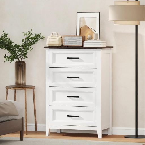 Cómoda Dormitorio Estrecho y Alto con Encimera Efecto Madera Cajonera para Espacios Pequeños 60x35x87 cm Blanco