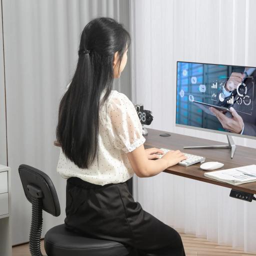 Silla de Oficina, Sillón Giratorio Compacto, Ajustable en Altura, con Reposapiés, Giro de 360°, Cuero Sintético, Metal, Negro [2]