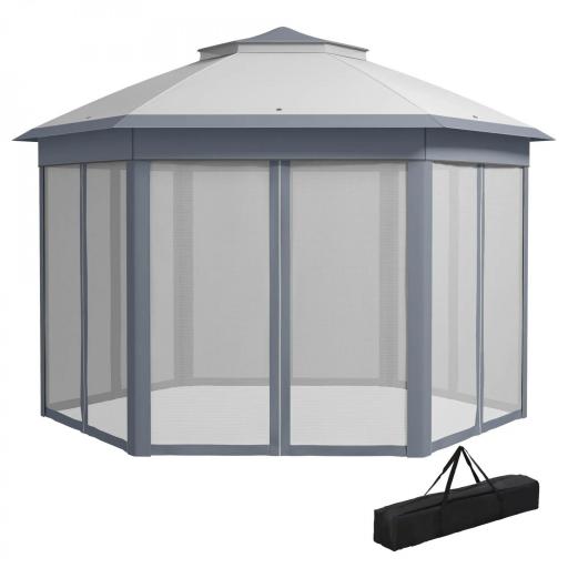 Carpa Plegable 4x3,4 m con Doble Techo 6 Mosquiteras Extraíbles y Bolsa de Transporte Anti-UV Gris [8]