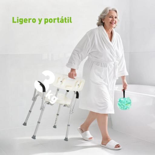 Silla de Ducha para Personas Mayores con Respaldo Altura Regulable Antideslizante y Apoyabrazos Carga 136 kg [1]