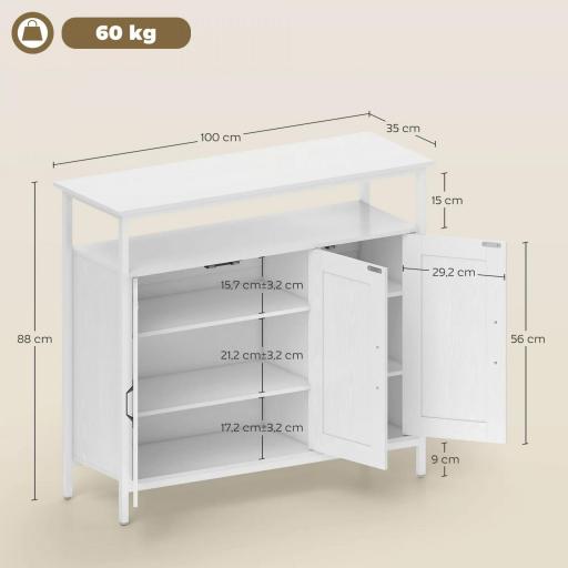 Aparador para Salón Industrial con 3 Puertas Compartimento Abierto Estantes Ajustables para Comedor 100x35x88 cm Blanco [1]
