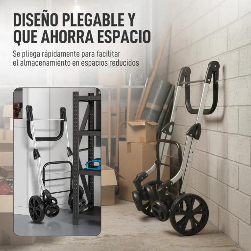Carrito de Compra Plegable de 46 L Carro 3 en 1 con 6 Ruedas Bolsa Térmica y Asa Ajustable 44x58x100 cm Gris [3]