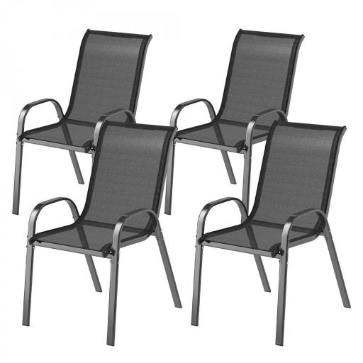 Set de 4 Sillas de Exterior Apilables con Asiento de Malla Respaldo Alto y Marco de Acero para Jardín o Terraza [8]